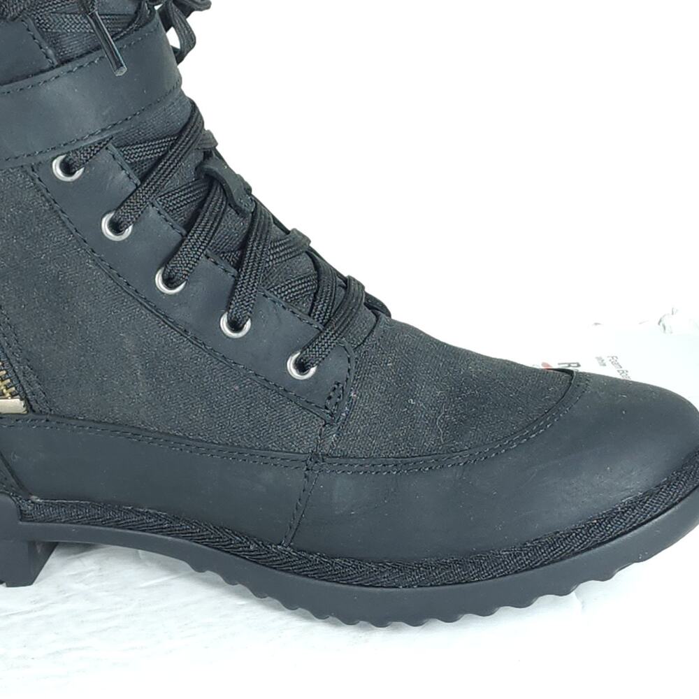 UGG Women's Tulane US7 Black Leather Canvas Waterproof Wool Lined Ankle Boots - Picture 15 of 16